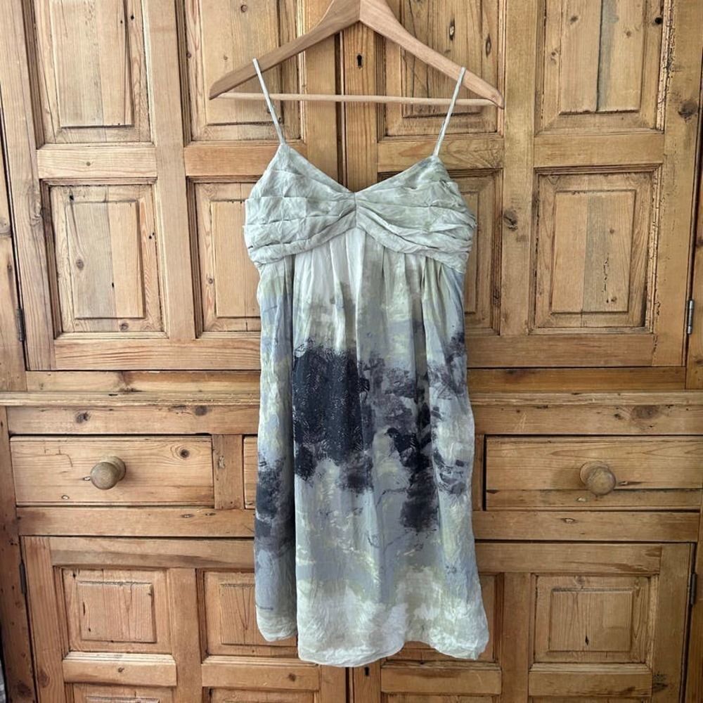 Women's Fei‎ 2 Dress Gray Silk Anthropologie Watercolor Terrace Empire Bodice